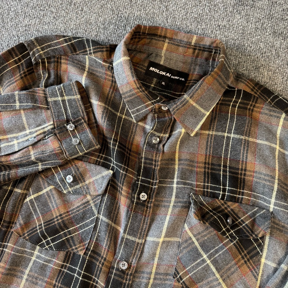 Molokai Men's‎ Plaid Button-Down Shirt - Brown, Gray, and Tan